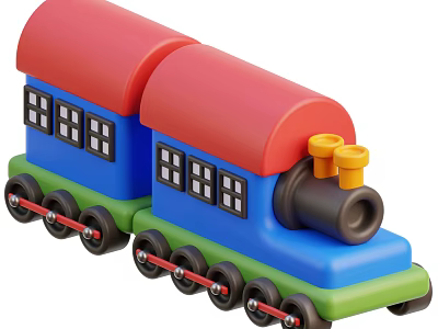 Electric Toy Train With Red Roof Blue Body Green Base Black Wheels And Windows 3d model