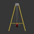 Three Playground Swings With Yellow Frames And Red Seats On Shiny Surface