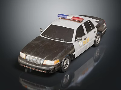 Functional Police Car With Red And Blue Emergency Lights And White Dark Body 3d model