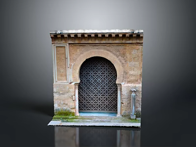 Historical Arched Entrance Gate In Classical Style With Latticed Metal Door Stone Structure And Moss 3d model