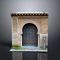 Historical Arched Entrance Gate In Classical Style With Latticed Metal Door Stone Structure And Moss