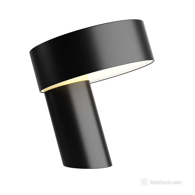 Modern Black Table Lamp with Round Lampshade and Cylindrical Base Lit with Warm Yellow Light 3d model 