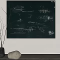 Abstract Black Painting With White Lines As Modern Wall Decor In Minimalist Room