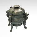 Ancient Bronze Vessel With Intricate Carvings Lid And Animal Shaped Legs