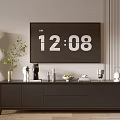 Modern TV Stand with Large TV Screen Decorations Green Plant Floor Lamp and Light Wall