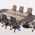 Modern Conference Table With Wooden Top And Gray Rolling Office Chairs