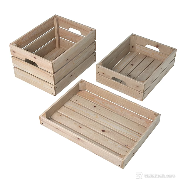Natural Wooden Decorative Display Set with Various Sizes Crates and Trays for Home Decor 3d model 