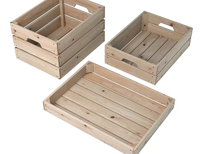 Natural Wooden Decorative Display Set with Various Sizes Crates and Trays for Home Decor 3d model