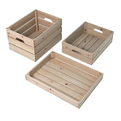 Natural Wooden Decorative Display Set with Various Sizes Crates and Trays for Home Decor 3d model