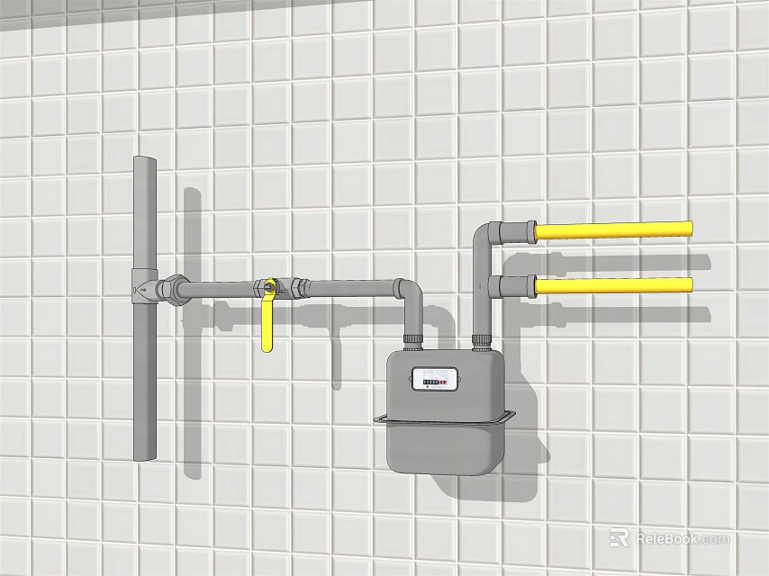 Plumbing System Installation With Valves And Control Box On Tiled Wall 3d model 