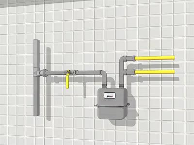 Plumbing System Installation With Valves And Control Box On Tiled Wall 3d model