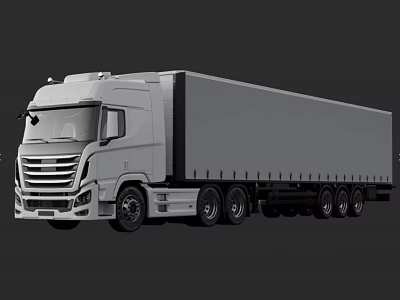 Functional Heavy Duty Cargo Truck With Enclosed Trailer And Multiple Wheels 3d model