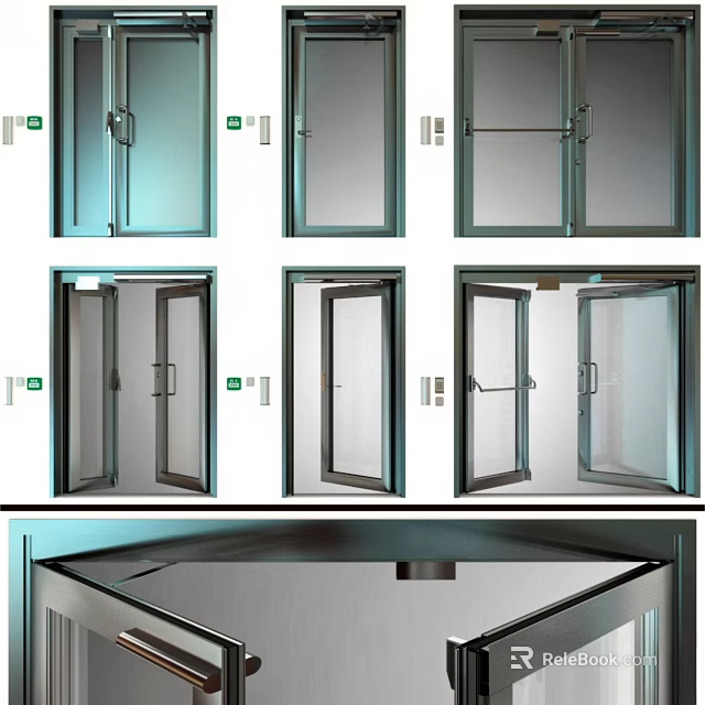 Modern Swing Door Designs with Glass Panels and Aluminum Frames 3d model 