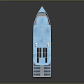 Modern Blue Wooden Boat With Upper Deck Large Windows And Shiny Exterior