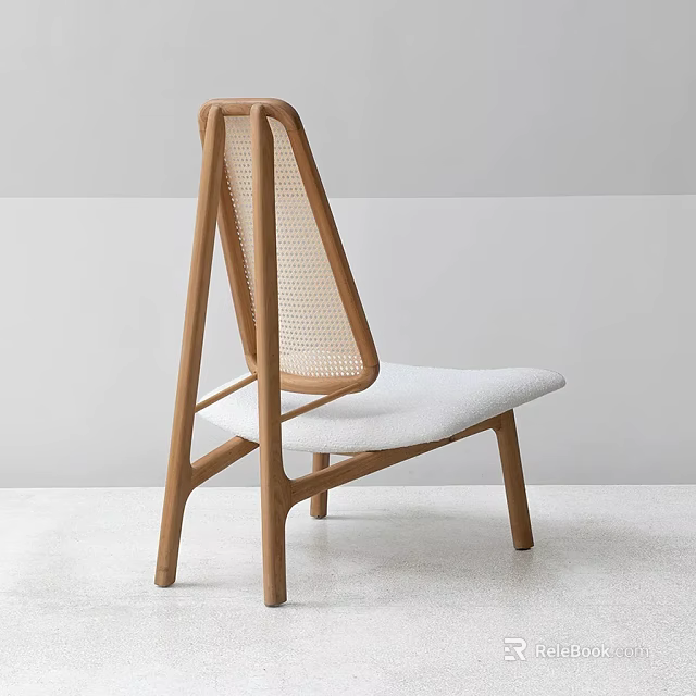 Modern Wooden Frame Single Chair With Woven Backrest And Comfortable Padded Seat 3d model 