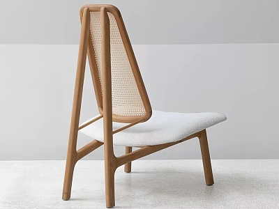 Modern Wooden Frame Single Chair With Woven Backrest And Comfortable Padded Seat 3d model