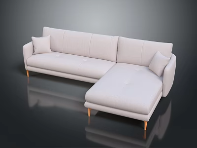 Light Gray Upholstered Sectional Sofa with Two Cushions Wooden Legs and Modern Design 3d model