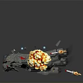 Sci Fi Spaceship Explosion Scene With Flames And Flying Missiles 3d model