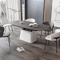 Modern Dining Table Set With Black Top White Base And Four Chairs In Room Interior