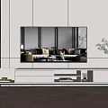 Modern White TV Stand With Storage Drawers Open Shelves Green Plant And Mounted TV
