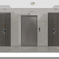 Modern Elevator Lobby With Three Elevators 3F Sign Dark Doors And Ceiling Lights 3d model