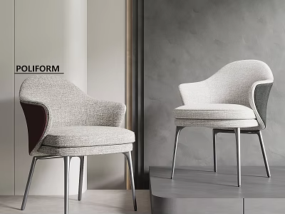 Poliform Modern Accent Chairs with Upholstered Fabric Seats and Metal Legs in Contemporary Interior Setting 3d model