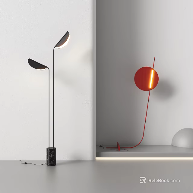 Modern Minimalist Floor Lamp With Black Red Curved Design Warm Light In Interior Space 3d model 