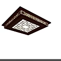 Square Wooden Frame Ceiling Light With Intricate Carved Patterns And Traditional Design 3d model