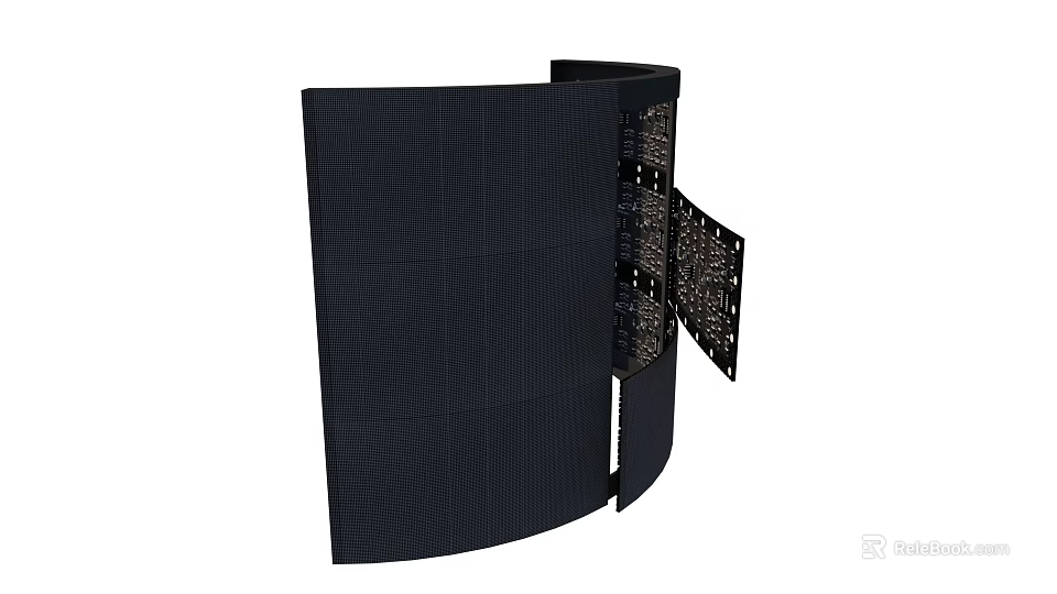 Black Curved Computer Display With Flexible Screen And Internal Circuit Components 3d model 