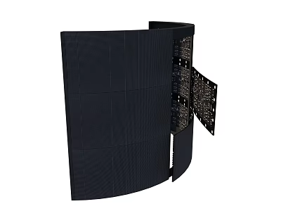 Black Curved Computer Display With Flexible Screen And Internal Circuit Components 3d model