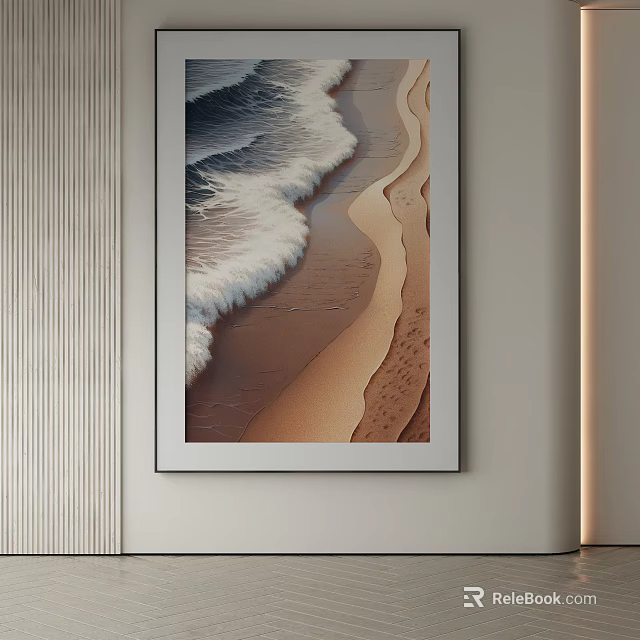 Abstract Painting with Ocean Waves and Sandy Beach Elements for Modern Interior Wall Decor 3d model 