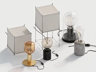 Minimalist Modern Table Lamps With Metal Frames Glass Shades And Concrete Bases Collection 3d model