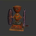 Vintage Red Computer Device With Black Wheels And Wooden Base Decorations
