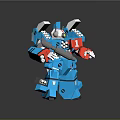Blue Block Style Robot Character With Red Chest Details And White Arm Components 3d model