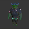 3D Anthropomorphic Bull Police Officer in Blue Uniform With Muscular Build