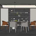 Modern Restaurant Interior With Dining Table Chairs Pendant Light And Decorative Display Shelves 3d model