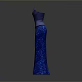 Elegant Blue Long Dress With Floral Pattern And Fitted Bodice