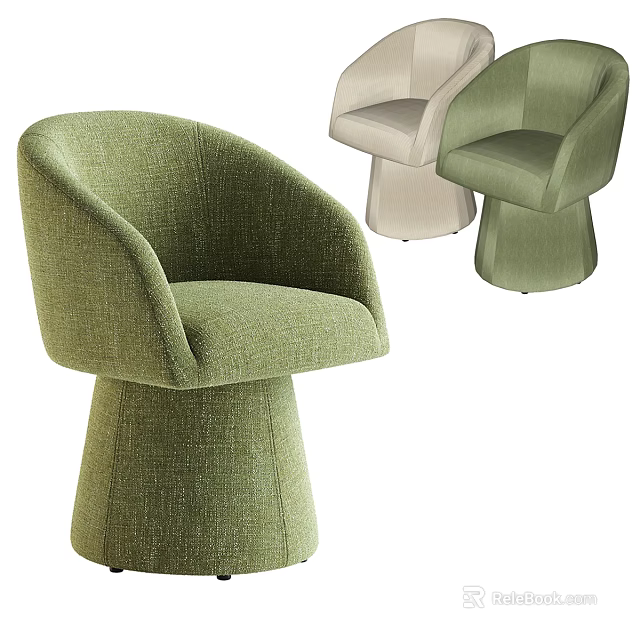 Stylish Modern Upholstered Leisure Chairs With Curved Backrest Round Base And Green Beige Tones 3d model 