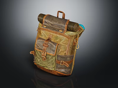 Vintage Multi Pocket Backpack With Canvas And Leather Material And Adjustable Straps 3d model