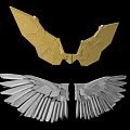 Ornamental Gold And Silver Wings With Intricate Patterns And Feather Textures 3d model