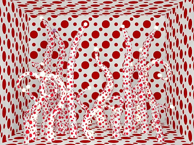 Artistic Interior Space With Red Polka Dots And White Twisted Shapes 3d model