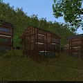 Traditional Wooden Detached Villas on Hillside with Balconies Surrounded by Green Trees and Grassland
