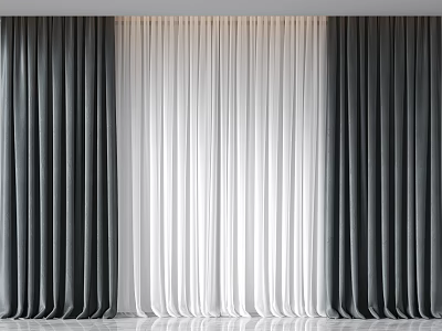 Stylish Gray and White Modern Curtains for Elegant Home Window Interior Design 3d model