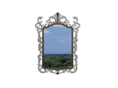 Ornate Decorative Mirror With Scenic Reflection Of Blue Sky And Green Trees 3d model