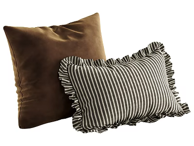 Brown Velvet Pillow And Black White Striped Ruffled Edge Decorative Pillows For Home 3d model