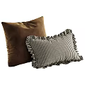 Brown Velvet Pillow And Black White Striped Ruffled Edge Decorative Pillows For Home