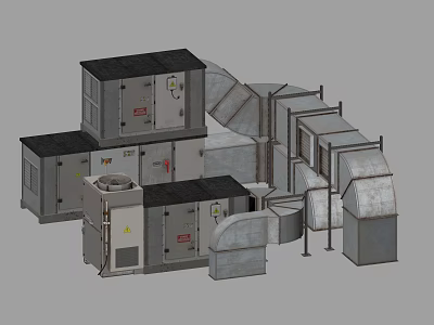 Industrial Metal Ductwork System With Ventilation Equipment And Connection Brackets 3d model