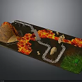 Detailed Volcanic Landscape Model With Lava Flows White Road And Green Grass