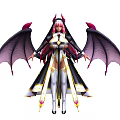 Woman with Demon Horns and Black Purple Wings in Nun Like Outfit With Golden Accents