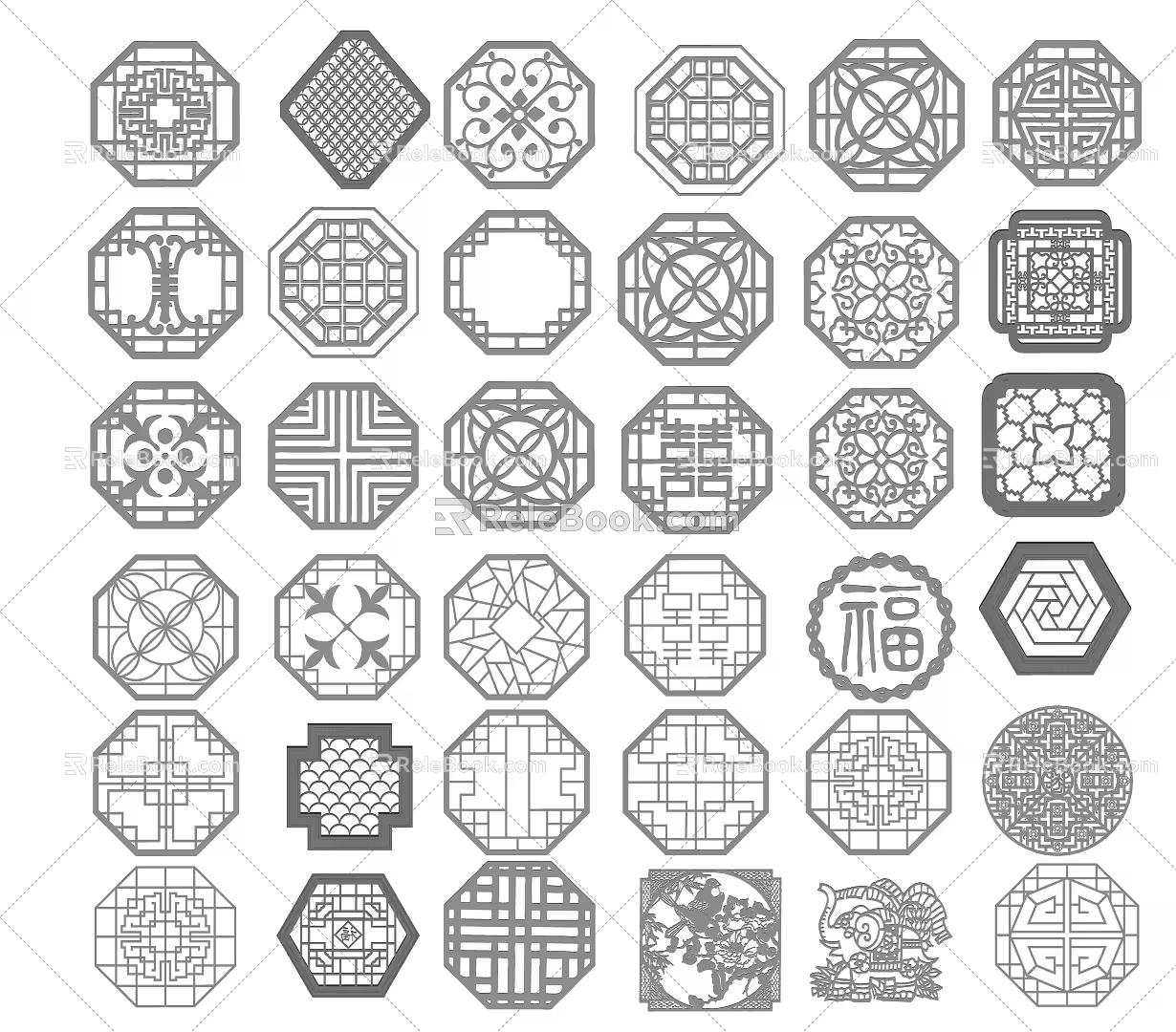 New Chinese-style openwork window component hardware 3d model